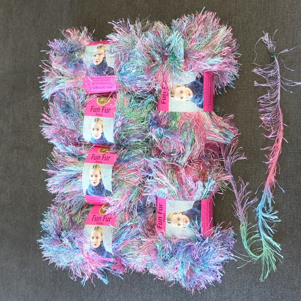 6 New Skeins Lion Brand Fun Fur Prints Yarn TROPICAL Discontinued Rare 💚🩷💜💙